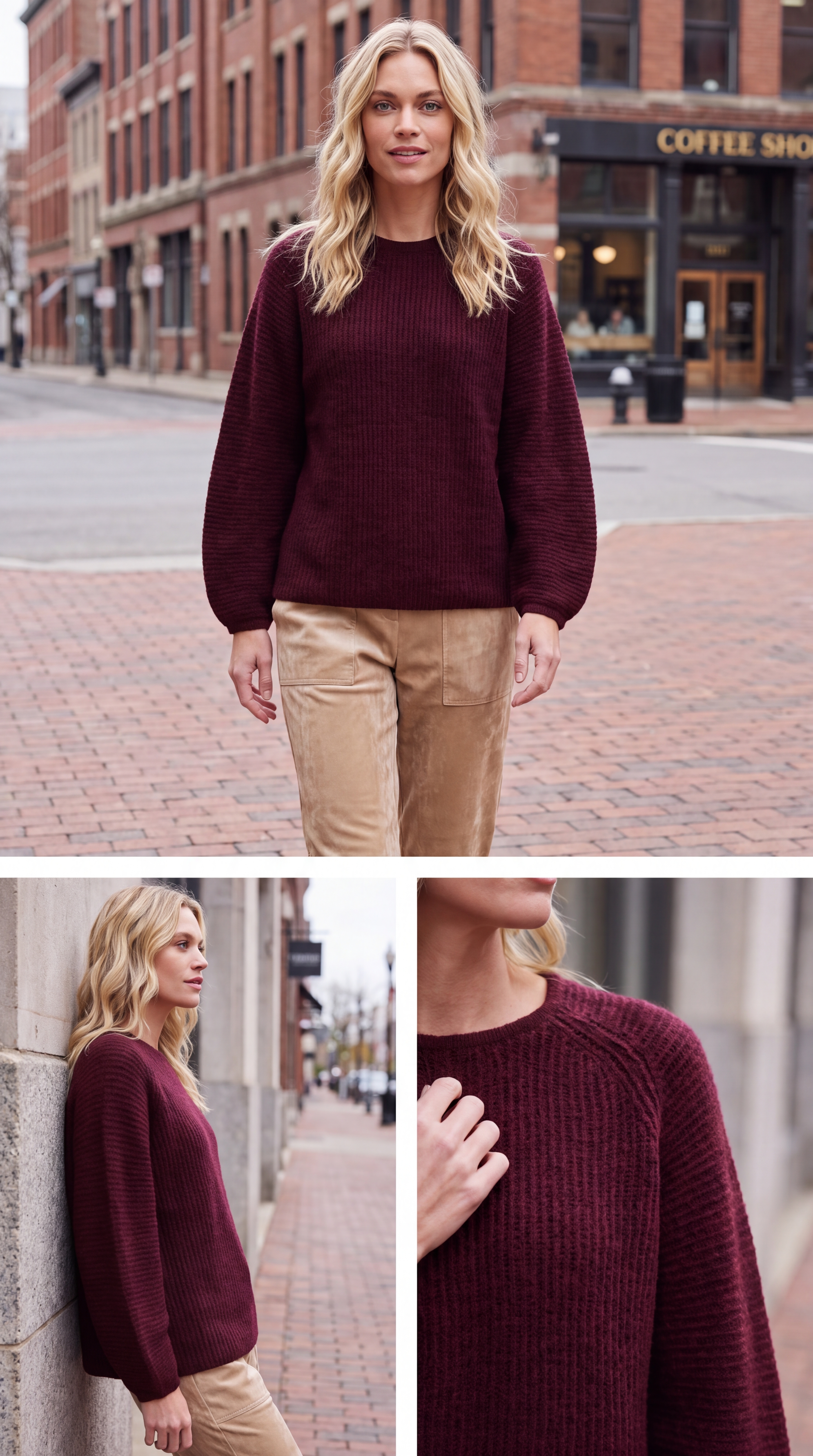 Dámsky mohérový oversize pulóver s raglánovým rukávom BROADWAY BURGUNDY s.WEAR 1